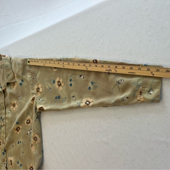 Naji Ahdoot Women Top Light Olive Floral Button-Up Blouse Long Sleeve Size XL - Picture 11 of 14